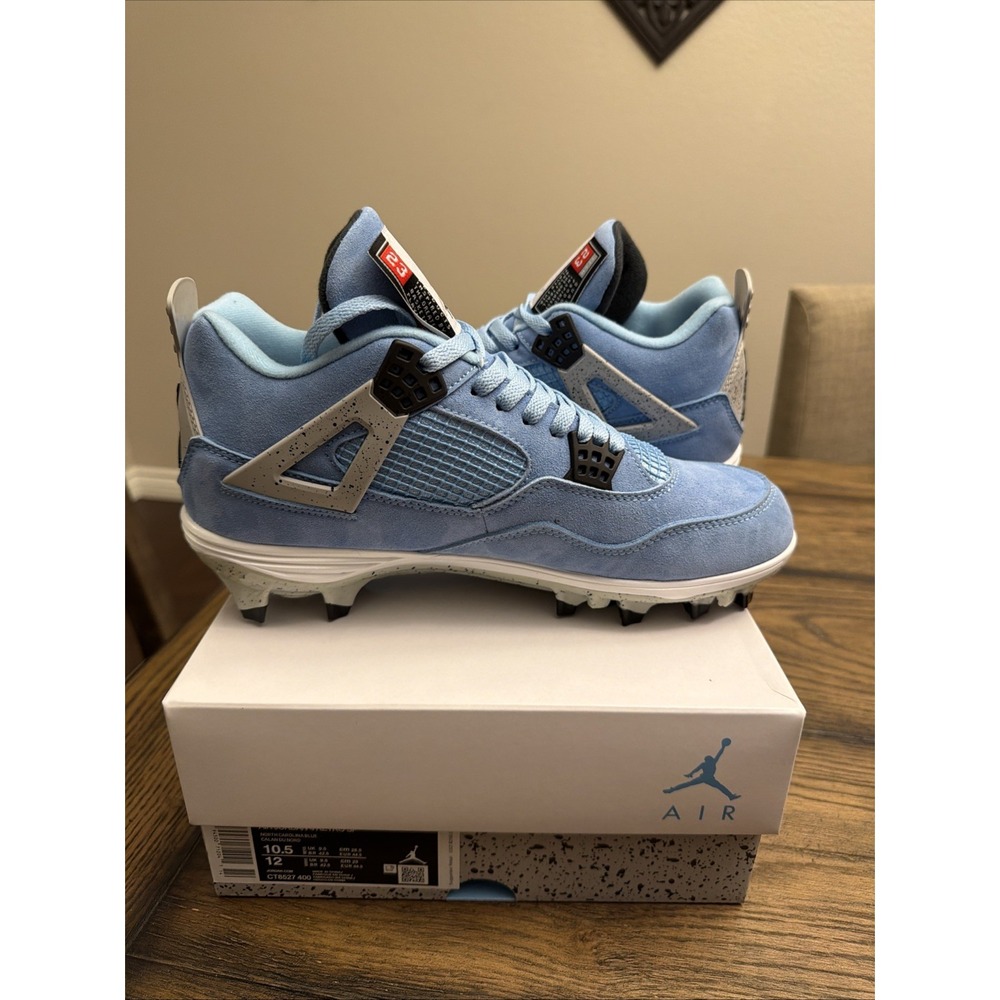 Custom Air Jordan 4 University Blue Football Cleats  Mens Size 10.5 - Picture 5 of 8